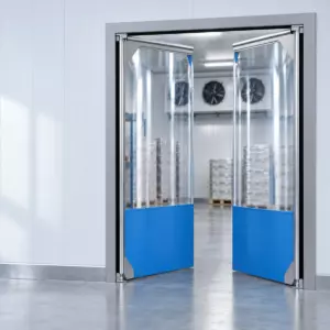 Маятниковая распашная двустворчатая эластичная дверь из ПВХ 200*120